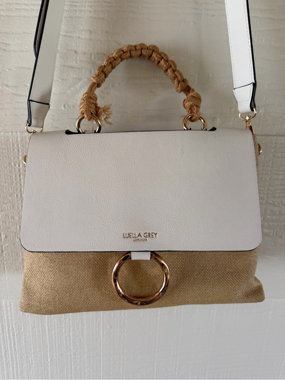 Luella Grey London White & Canvas Crossbody Satchel Rope Handle Bag